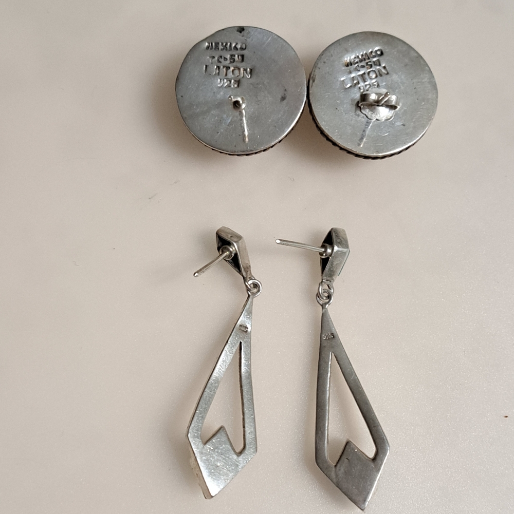 Vintage .925 Sterling Silver Earrings Mexico - Picture 2 of 6